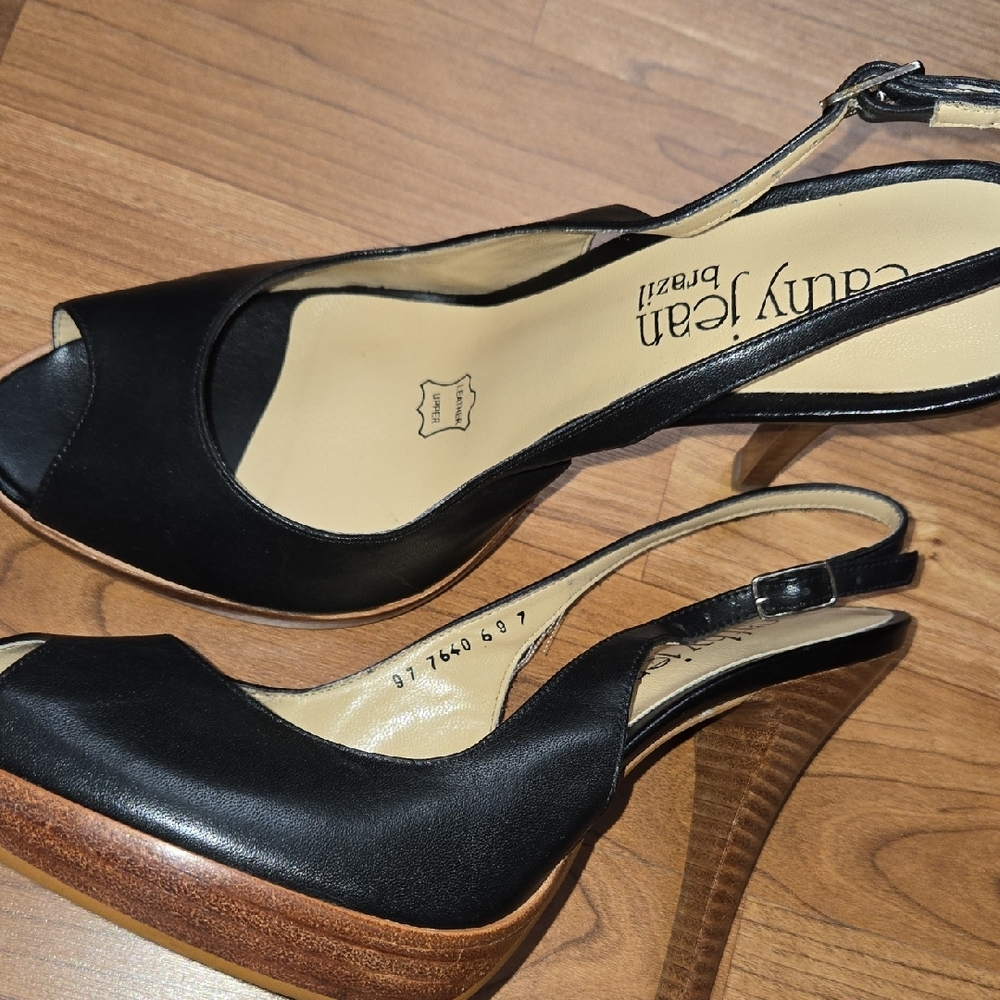Cathy Jean Black Peep Toe Kitten Slingback Heels Size 7 - Picture 4 of 6
